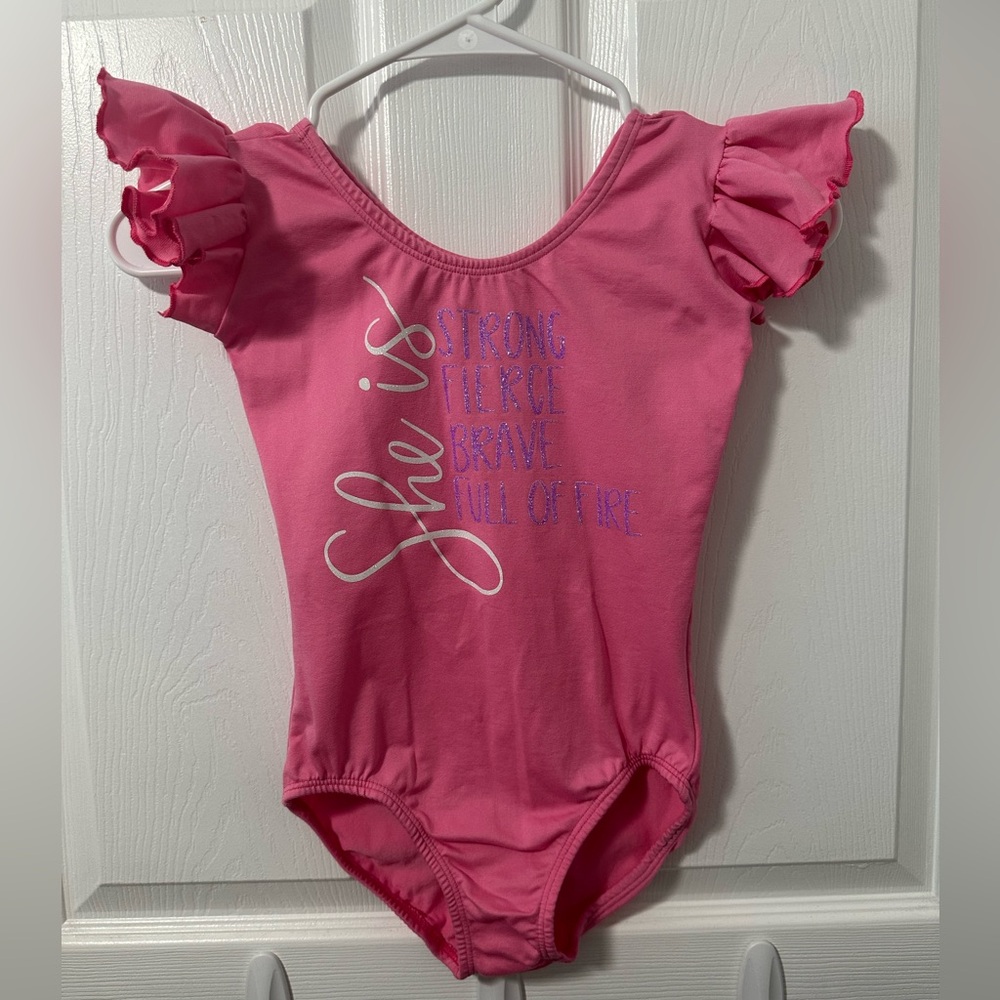 She is Strong Fierce Brave Full of Fire Flutter Short sleeve pink girls Leotard